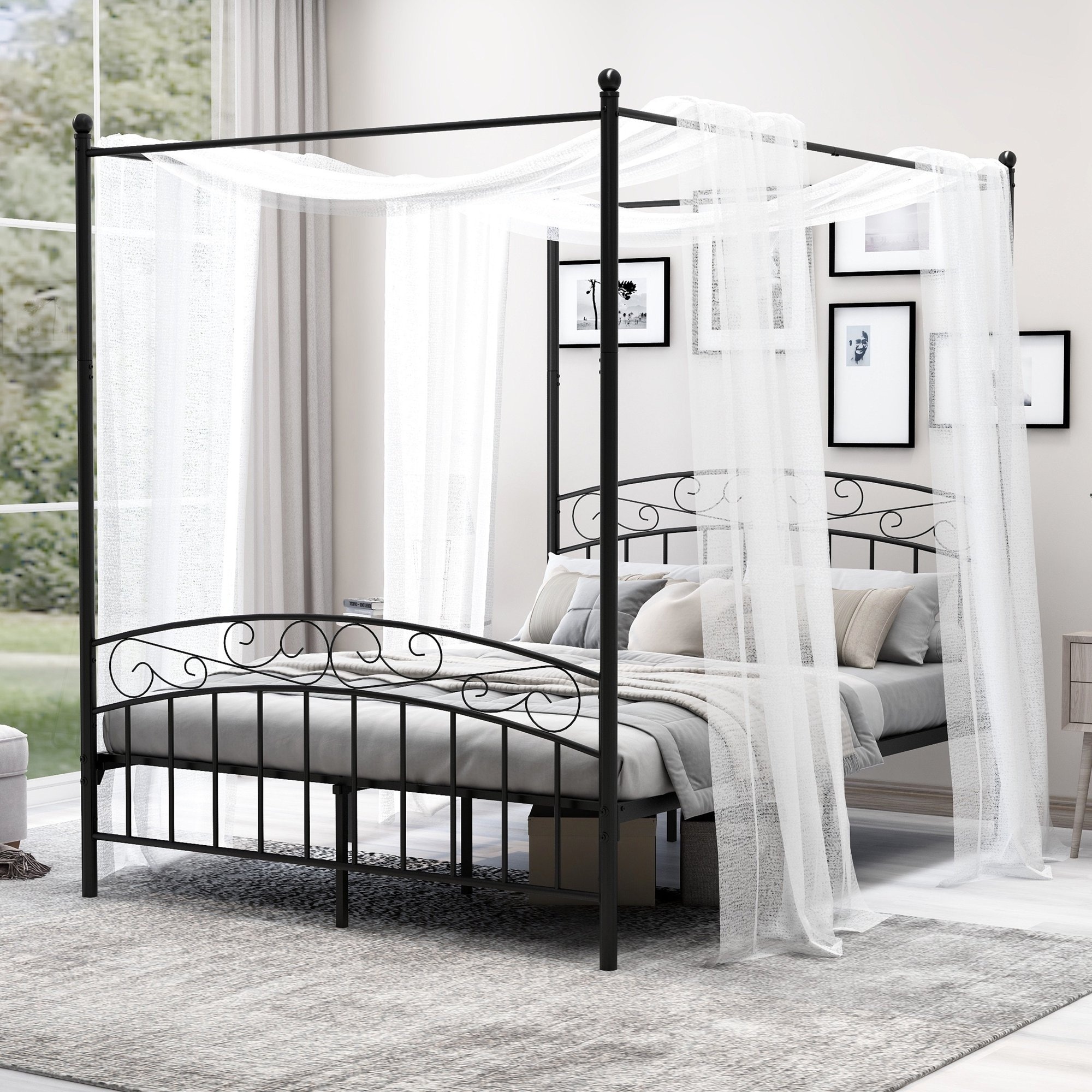 Alazyhome Traditional Metal 4-post Canopy Bed Frame