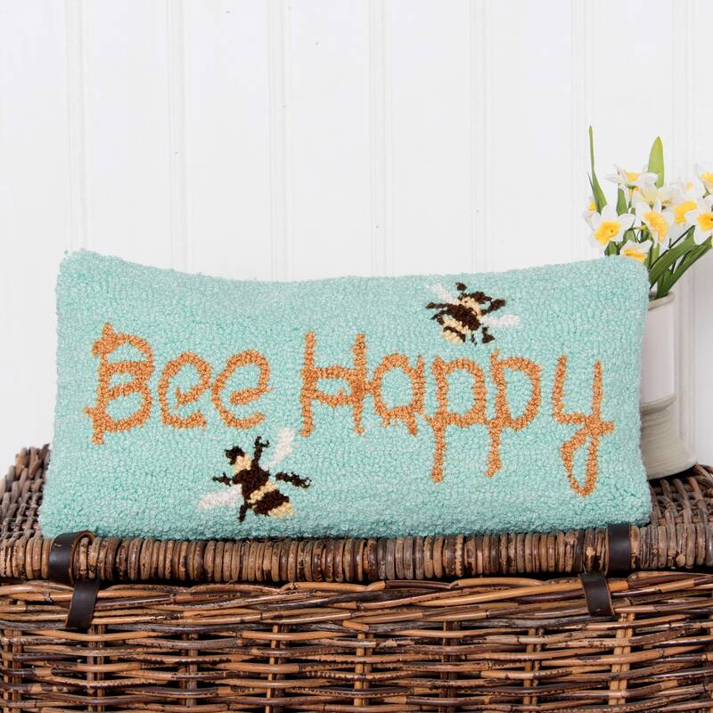 Bee Happy Hooked 10x20 Decorative Accent Throw Pillow
