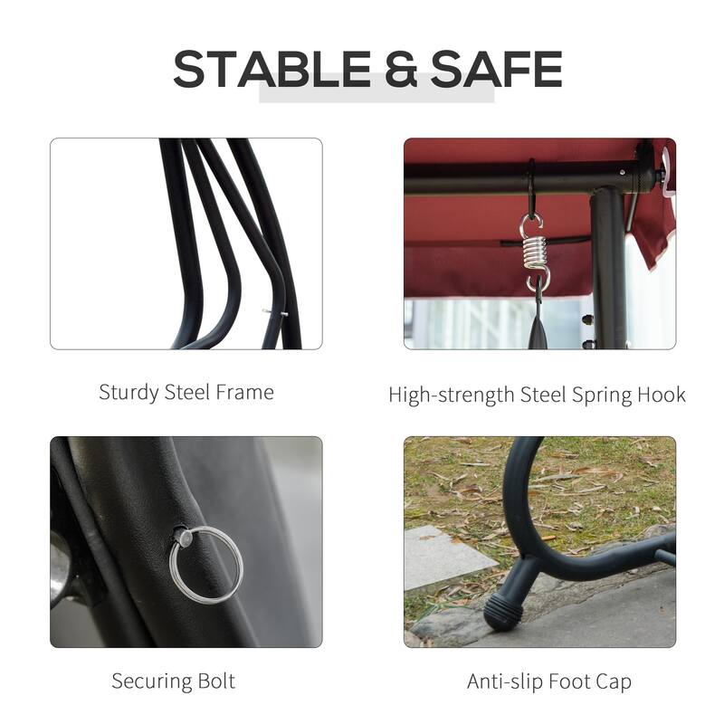 Outsunny 3 Seat Outdoor Free Standing Covered Swing Bench with Comfortable Cushioned Fabric & Included Canopy