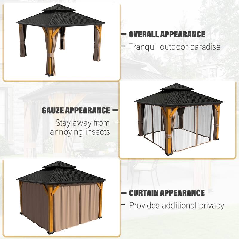 Outdoor Hardtop Gazebo with Galvanized Steel Double Roof