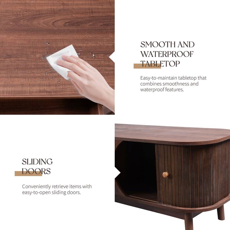 Rattan TV Stand for TVs up to 75'', Modern Farmhouse Entertainment Center with Solid Wood Legs and Storage Cabinets