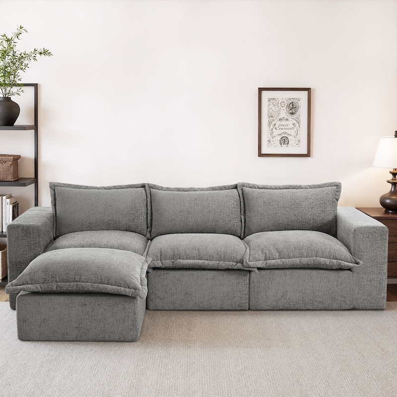 Comfy Cloud Chenille Upholstered Sectional Sofa with Pillow-Top Cushion - Grey-4 Piece