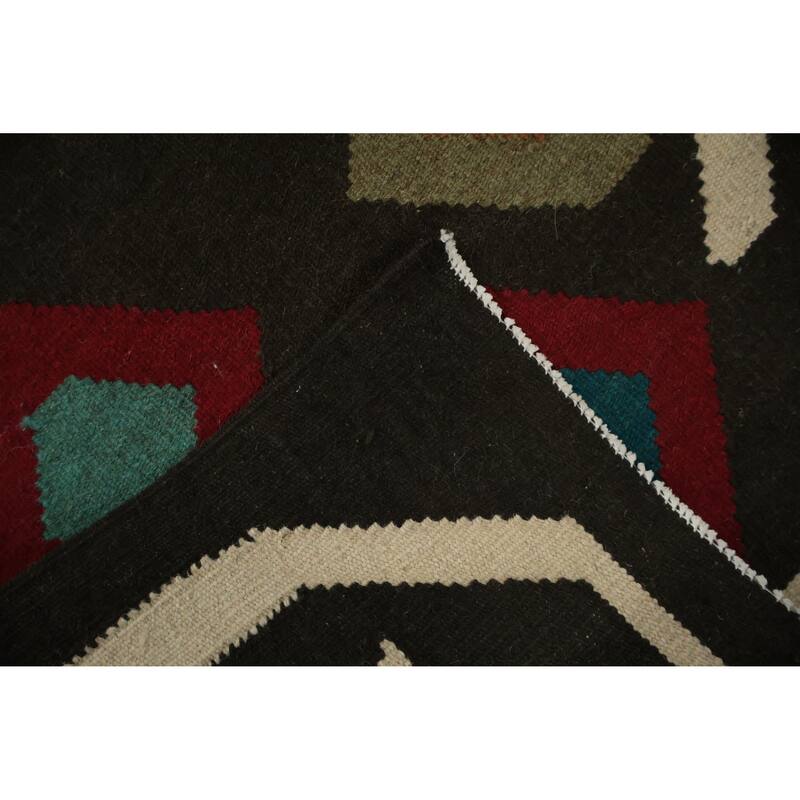 Hand Woven Oriental 100% Wool Carpet Southwestern Modern Black Kilim Area Rug - 9' 11'' X 6' 9''