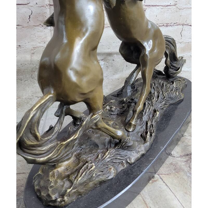 Dueling Stallion Horses Rearing Horse Bronze Statue Sculpture Decor Marble Base Original