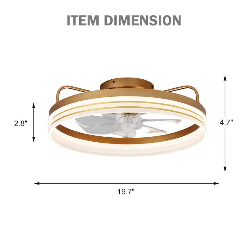 Cusp Barn 20-In Low Profile Fandelier Ceiling Fan with Light, Modern Flush Mount Dimmable LED Ceiling Light with APP Control