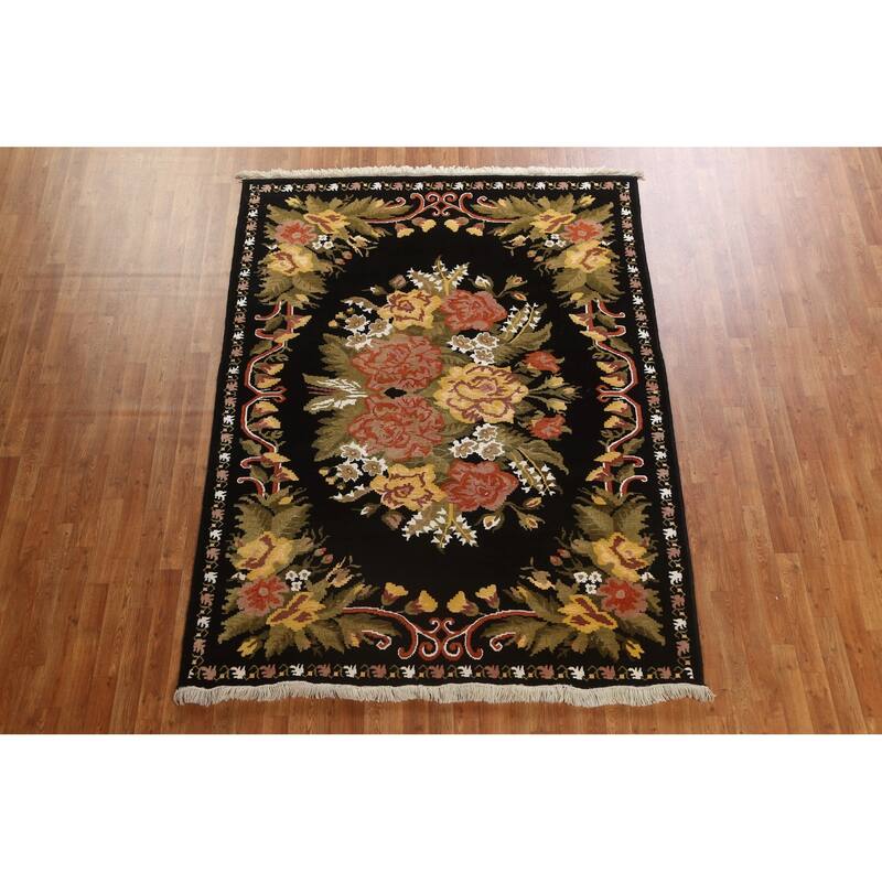 Wool/ Silk Vegetable Dye Aubusson Oriental Area Rug Handmade Carpet - 5'11" x 8'1"