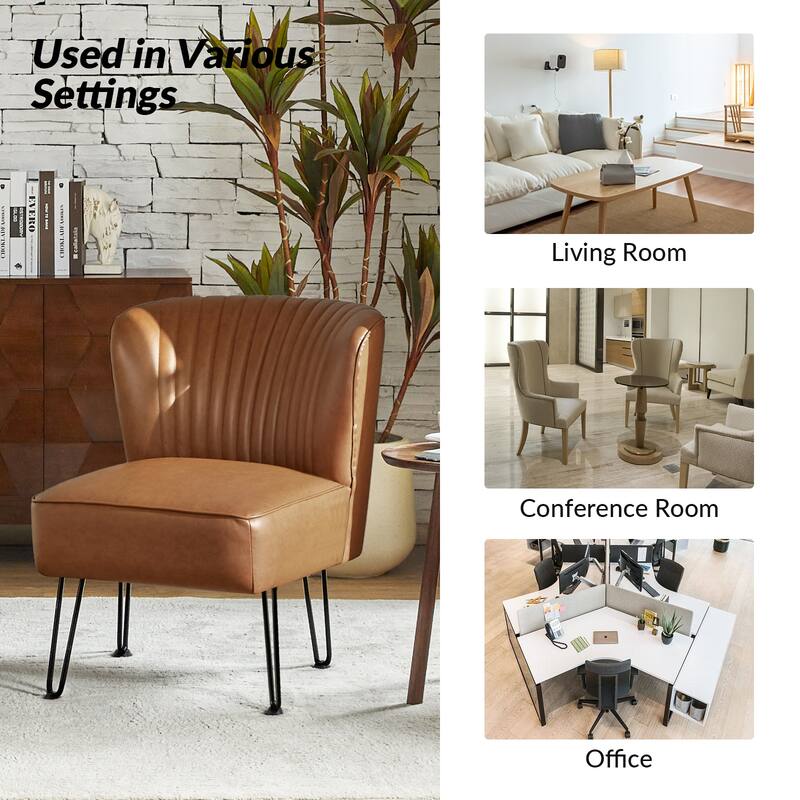 Donia Modern Faux Leather Armless Wingback Side Chair with Metal Legs Set of 2 by HULALA HOME