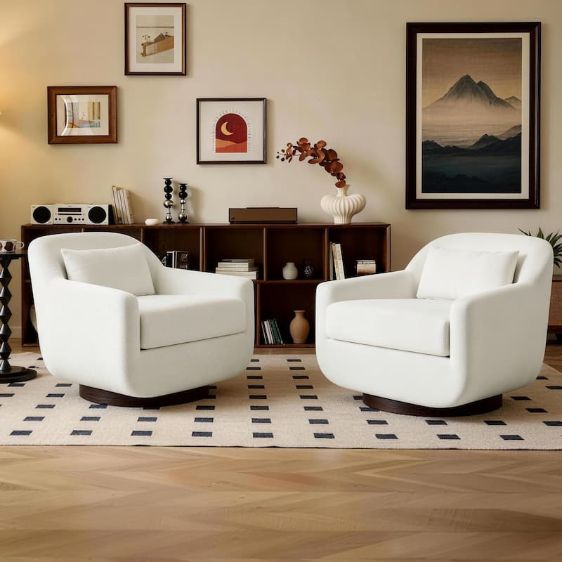 Miles Chenille Scandinavian Swivel Lounge Armchair(Set of 2) - Beige