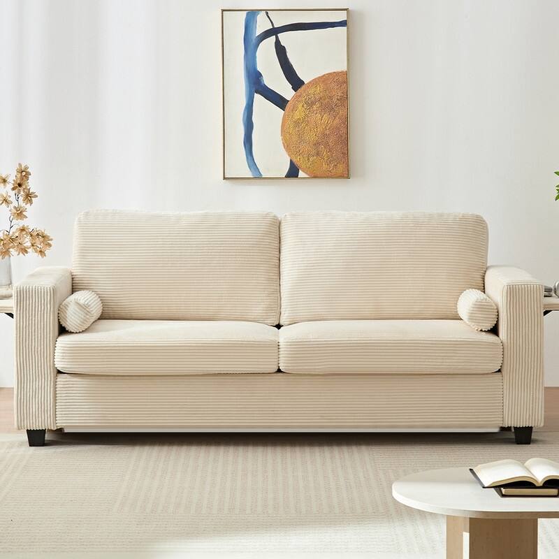 Mixoy Convertible 2-in-1 Pull Out Sleeper Sofa Bed Loveseat with 2 Wing Table and Memory Foam Mattress