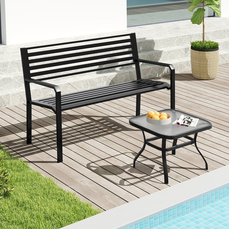 Gymax 50'' Outdoor Metal Park Bench for 2-3 People w/ Armrests &