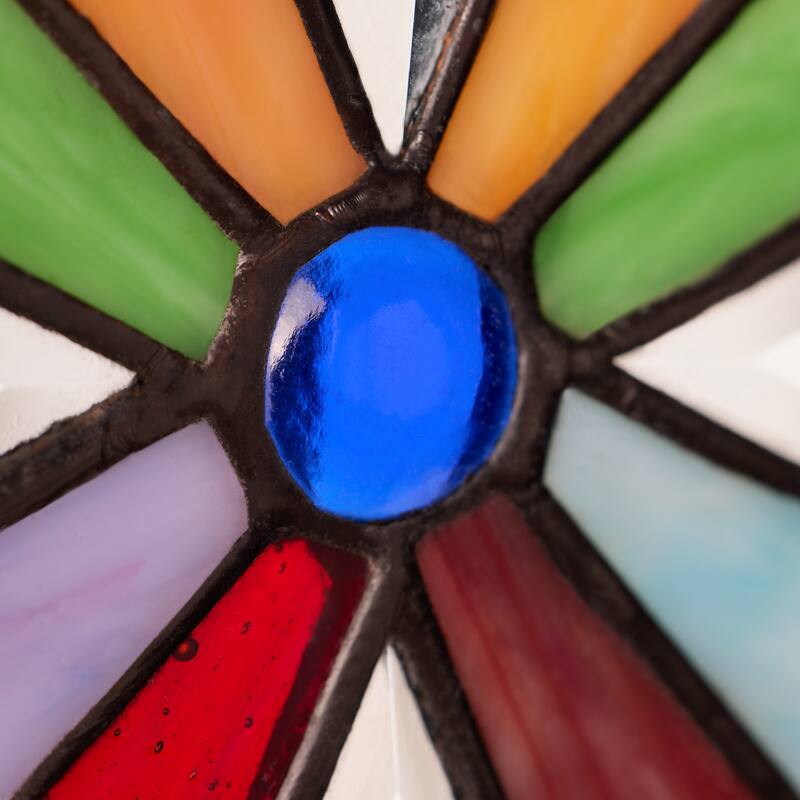River of Goods 15-Inch Multicolor Cross Stained Glass Window Panel - 10" x 0.25" x 15"