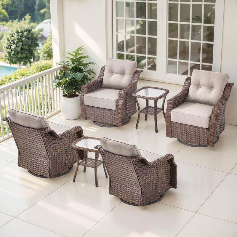 Gymojoy 6-Piece Wicker Patio Swivel Glider Chairs Set, 6-Inch Ultra Thick Cushioned