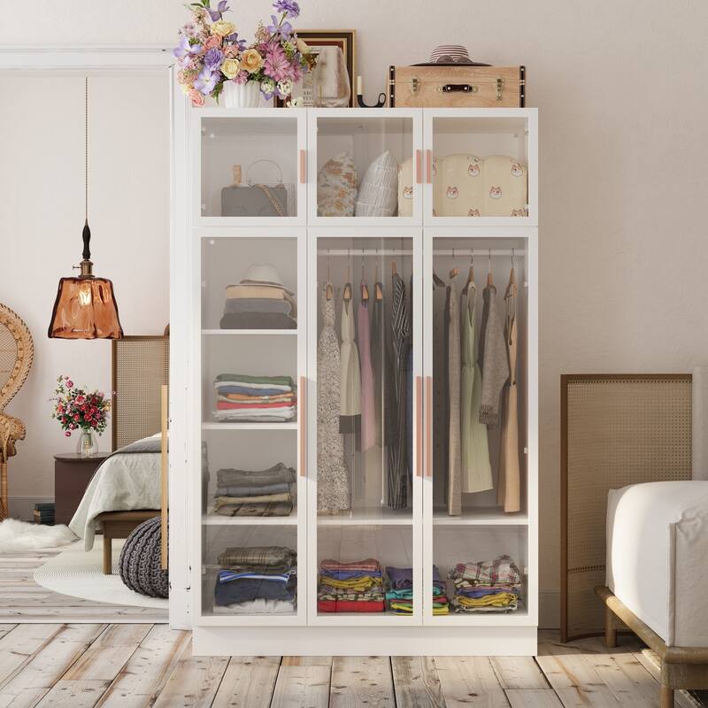 Wardrobe Armoire Wooden Closet with Tempered Glas Door With LED Light