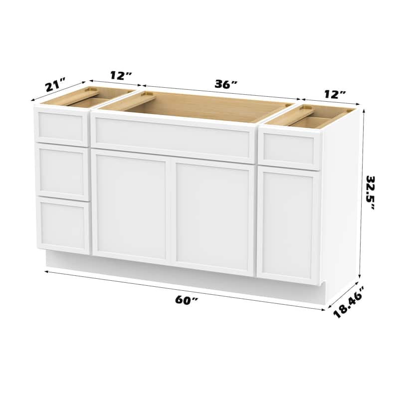 Vanity Art 60" Birch Freestanding Bathroom Vanity Cabinet without Top