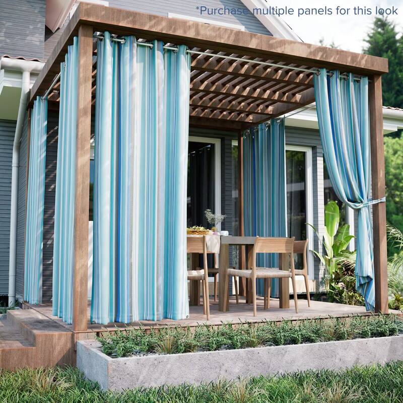 Outdoor Stripe Privacy Protected Grommet Panel - 52"Wx108"L - Teal