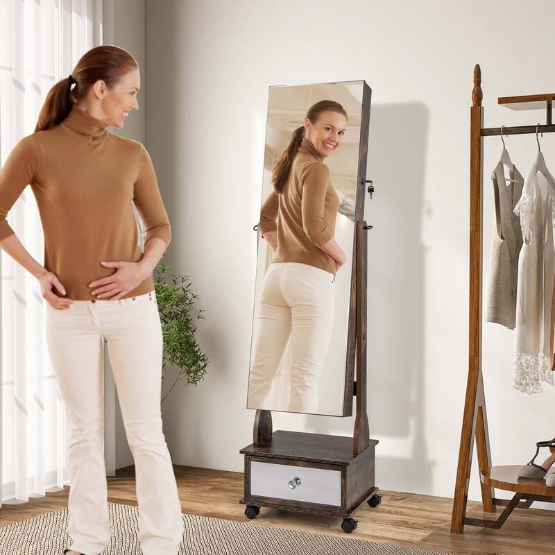 Costway Jewelry Cabinet Armoire Full-Length Mirror Lockable with - See Details