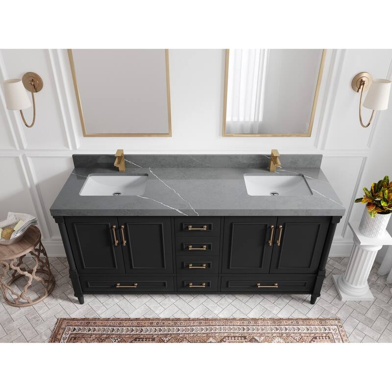 Willow Collections 72 in. W x 22 in. D Aberdeen Double Sink Bathroom Vanity with Countertops - 2" Piatra Gray - Black