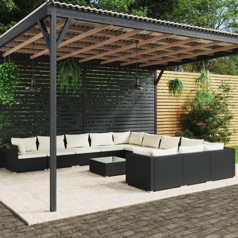 vidaXL Patio Lounge Set Outdoor Sectional Sofa Set Table Garden Poly Rattan - 27.6" x 27.6" x 23.8"