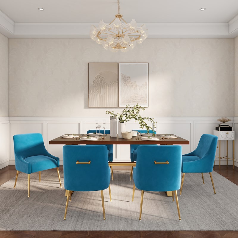7-Piece Clihome Walut Wood Table with Velvet Chair Dining Chair