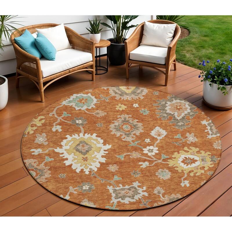 HomeRoots Floral Traditional Rectangle Outdoor Rug - 8' Round