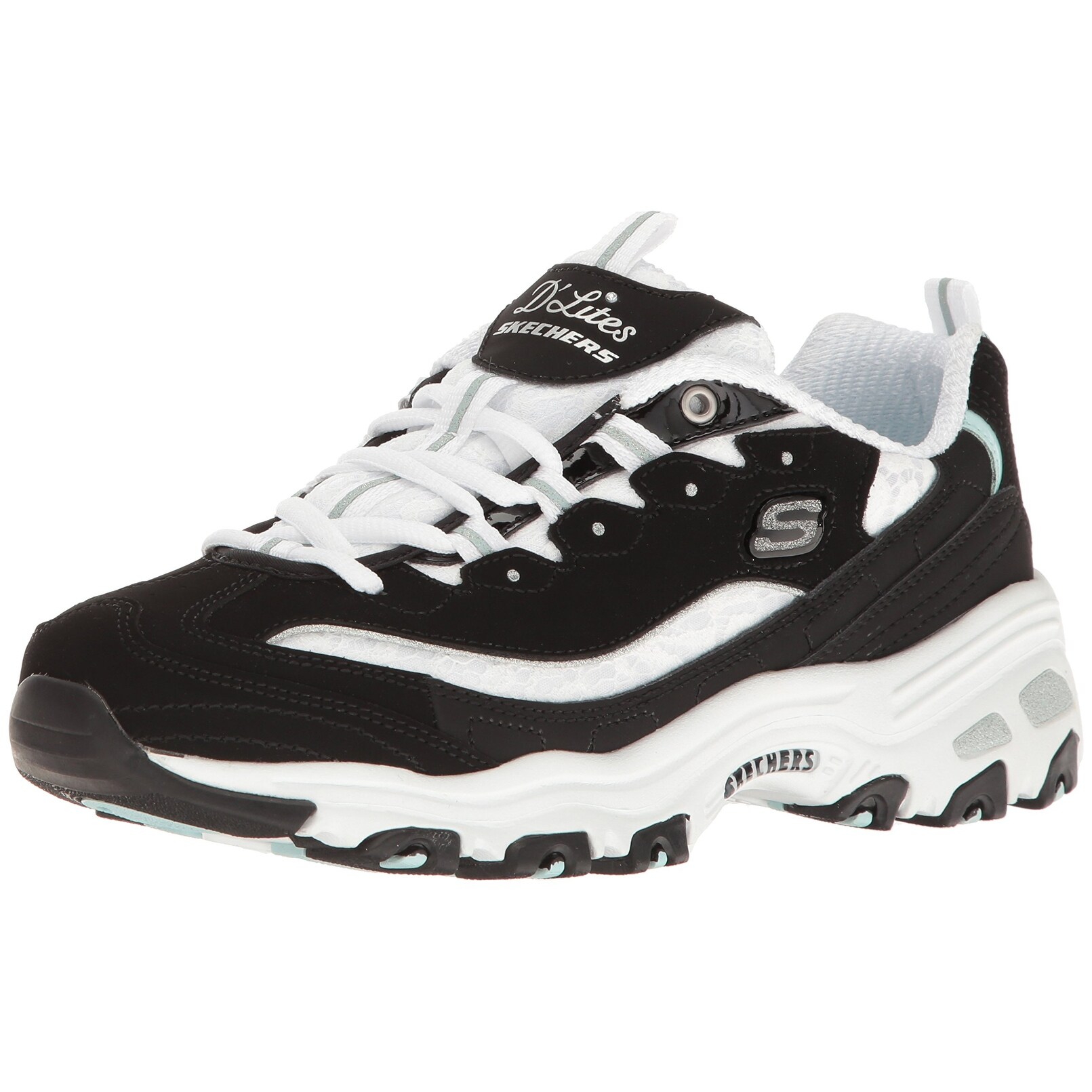 black skechers with white soles