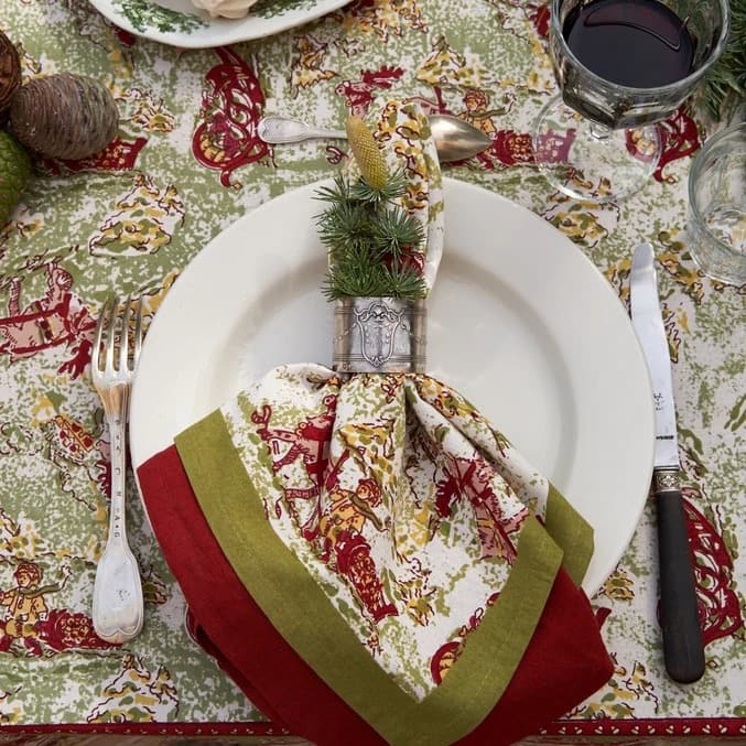 Couleur Nature Renne Napkins - Set of 6 Red/Green - 19" x 19" - 19x19