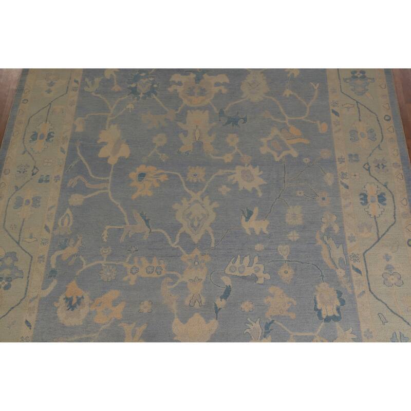Hand Knotted Oriental 100% Wool Carpet Transitional All-Over Navy Blue & Blues Oushak Area Rug - 12' 0'' X 9' 5''