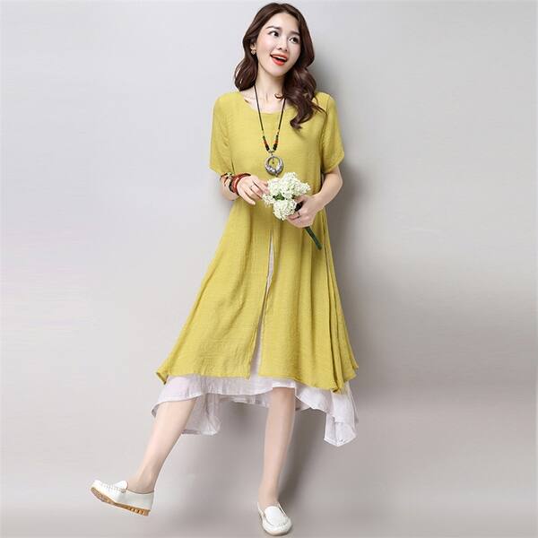 Shop Fashion Asian Style Layered Multi Slit Linen Tunic Dress