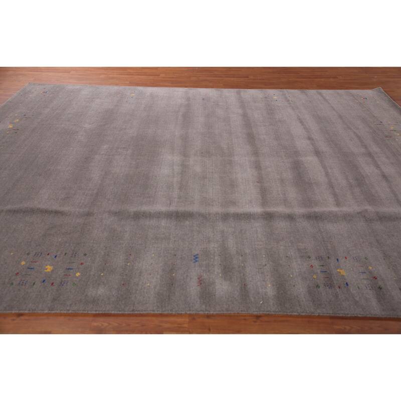 Gray Gabbeh Oriental Hand-Knotted Tribal Wool Carpet - 9'2" x 11'9"