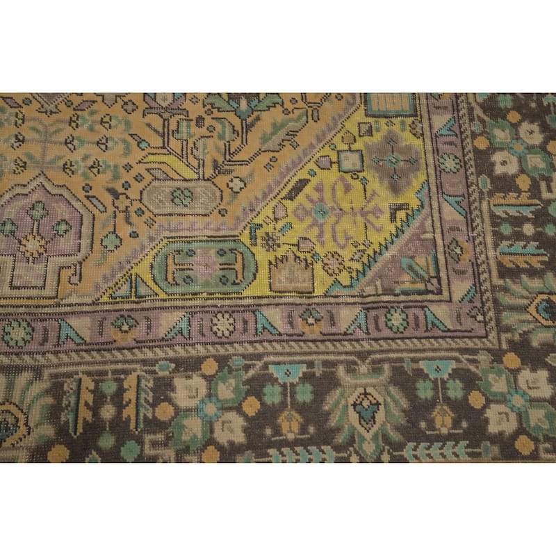 Hand Knotted Oriental 100% Wool Carpet Traditional Floral Oranges & Rust Tabriz Area Rug - 9' 9'' X 6' 5''