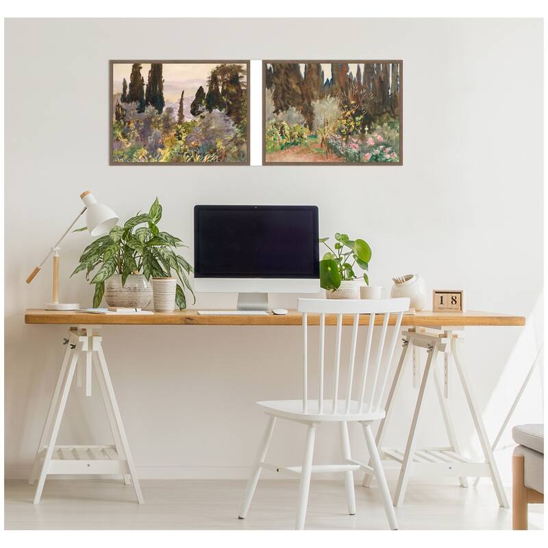 Kate and Laurel Granada 1912 & Gardens at Florence John Singer Sargent 2 Piece Framed Canvas Wall Art Set by Nostalgia Prints