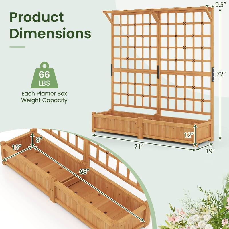 Costway 71" Large Wooden Planter Container with Trellis, Hanging Roof - See Details