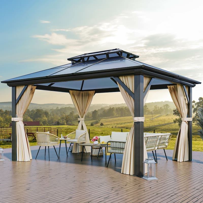 Outdoor Metal Patio Gazebo With Curtains