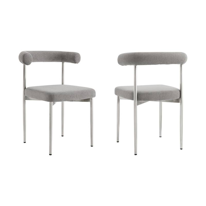 HomeRoots Set of Two Gray And Silver Upholstered Polyester Open Back Dining Side Chairs
