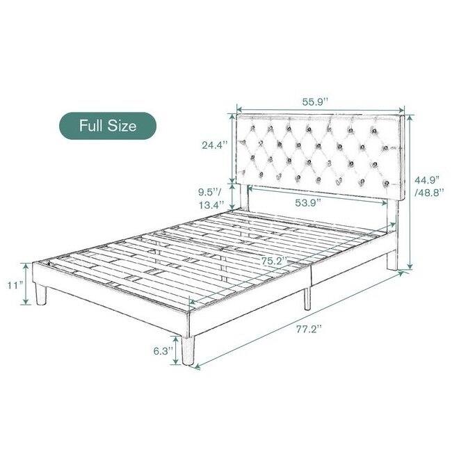 Low Profile Platform Bed with Button-Tufted Faux Leather Headboard