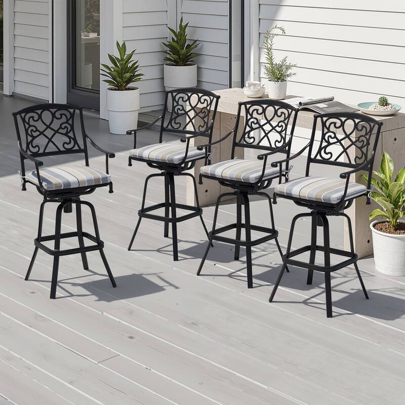 Crestlive Outdoor Patio Bar Height Swivel Bar Stool with Sunbrella Cushion - NEW, MILANO CHAR, 4PCS