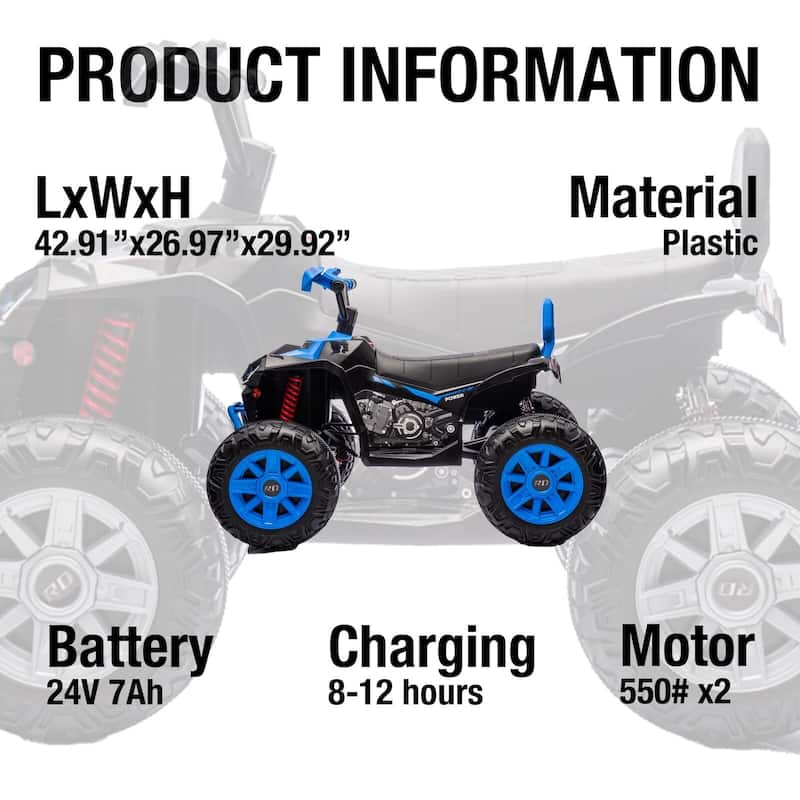 24V Ride on ATV for Kids, 2 Seater Electric Quad Car