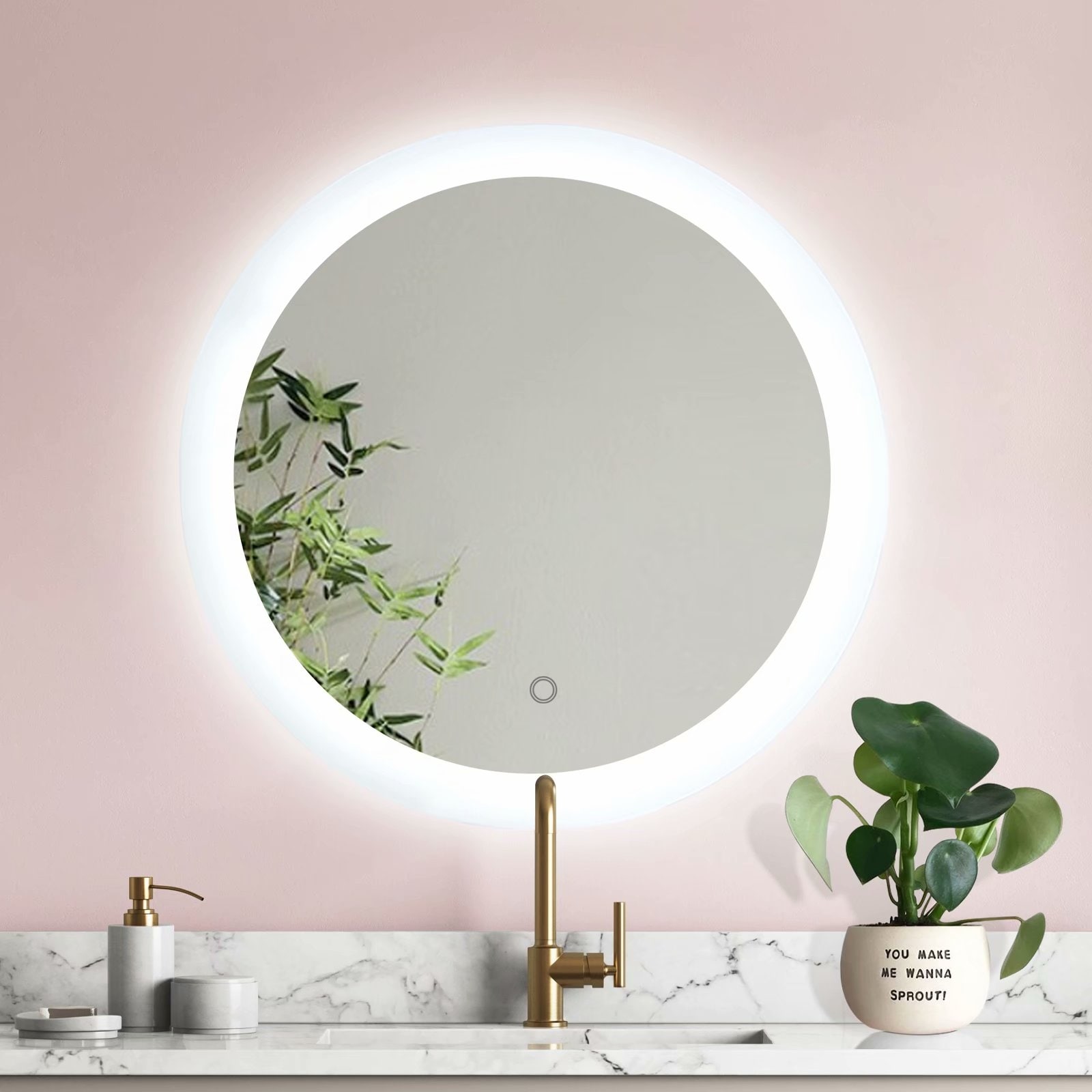 ExBrite 24 Inch LED Mirror Vanity Round Mirrors Bathroom Anti-Fog