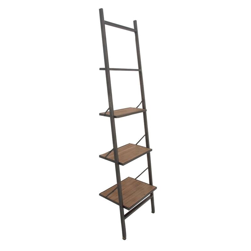 Wood 4 Shelf Shelving Unit - Brown - Roche River Decor - 14"W x 20"L x 77"H