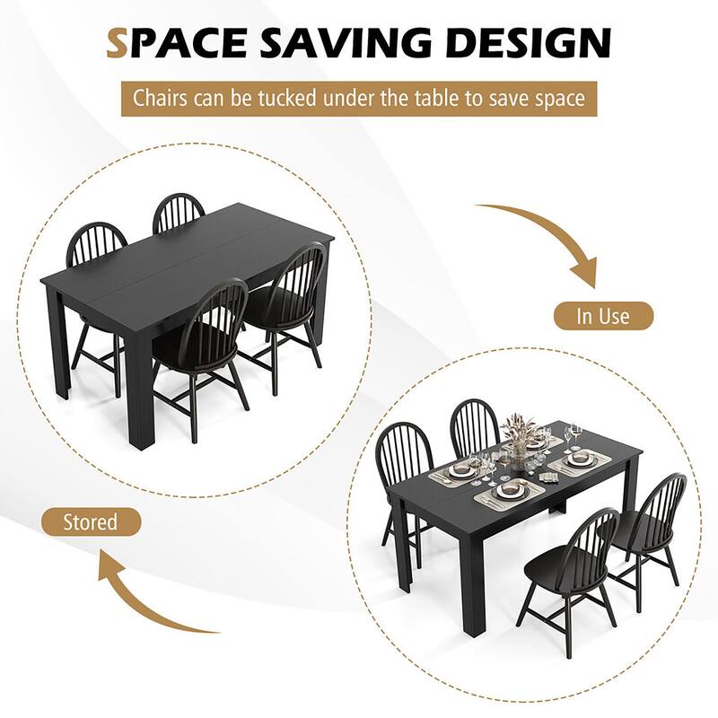Gymax 5 PCS Dining Set Rectangular Wooden Dining Table 4 Windsor