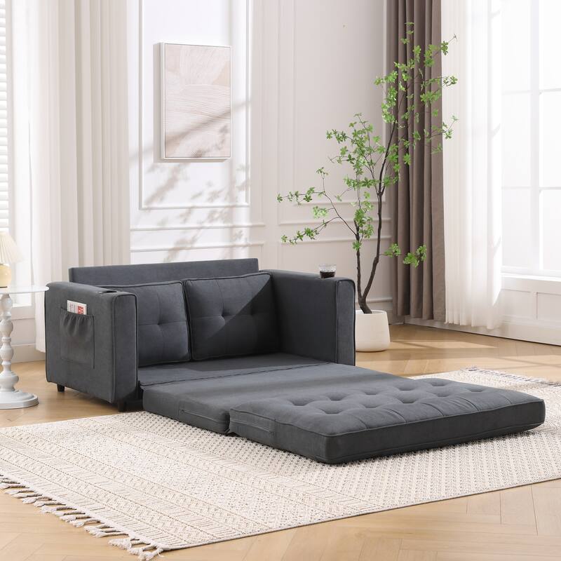 3-in-1 Upholstered Futon Sofa Convertible Sofa bed,Foldable Tufted Loveseat with Pull Out Sleeper Couch Bed