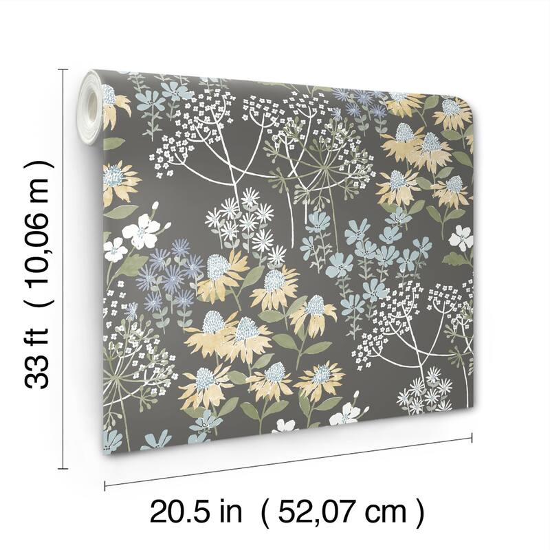 A-Street Prints Cultivate Grey Springtime Blooms Wallpaper