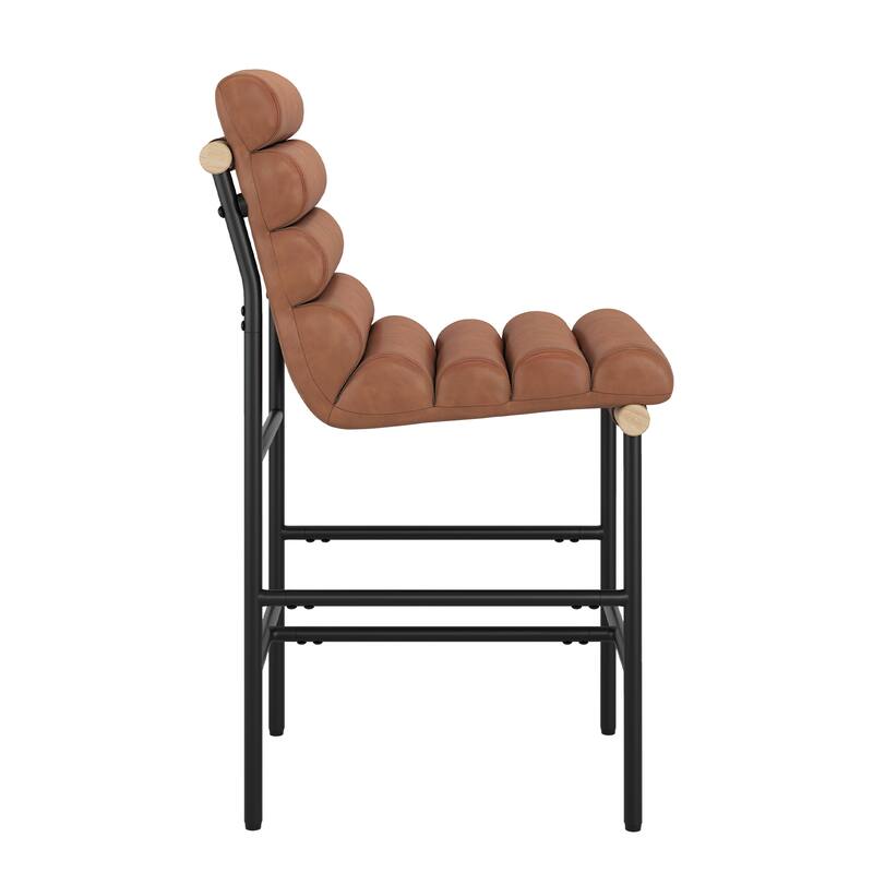Set of 4 26.in Modern Upholstered Counter Height Bar Stool with Ribbed Backrest and Solid Wood & Metal Frame