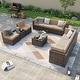 preview thumbnail 104 of 179, AOXUN Fire Pit Conversation Set Rattan Sofa Set Outdoor Furniture With Cushions Brown-Khaki - 10-Piece