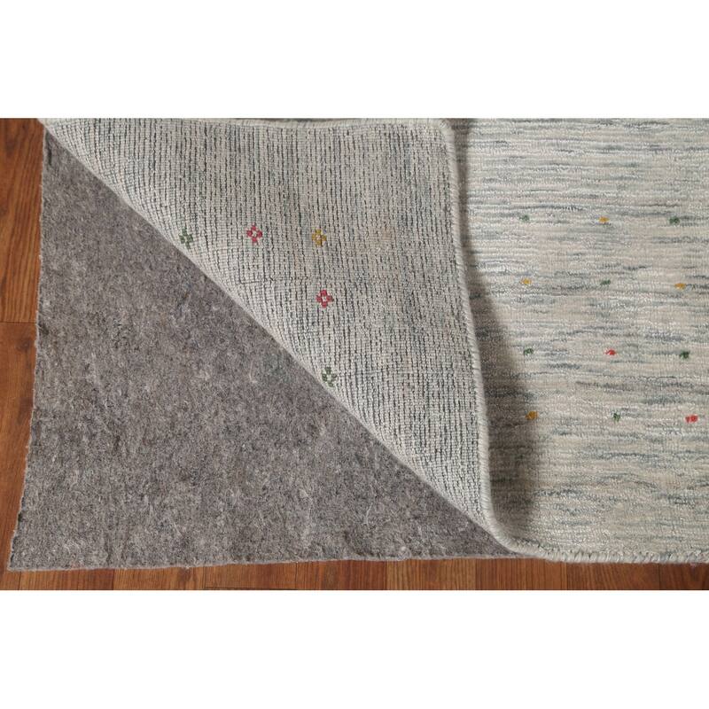 Ivory Tribal Gabbeh Indian Area Rug Handmade Wool Carpet - 9'0"x 11'7"