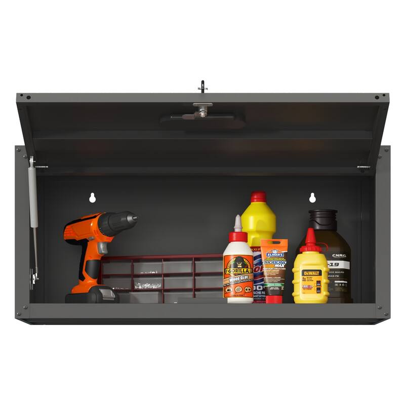 Heavy-Duty Lockable Dark Grey Metal Wall Storage Cabinet for Garage Workshop or Utility Room - 29.52”L x 11.81”W x 13.58”H