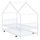 preview thumbnail 9 of 14, White Twin Size Metal House Bed with Trundle & Roof