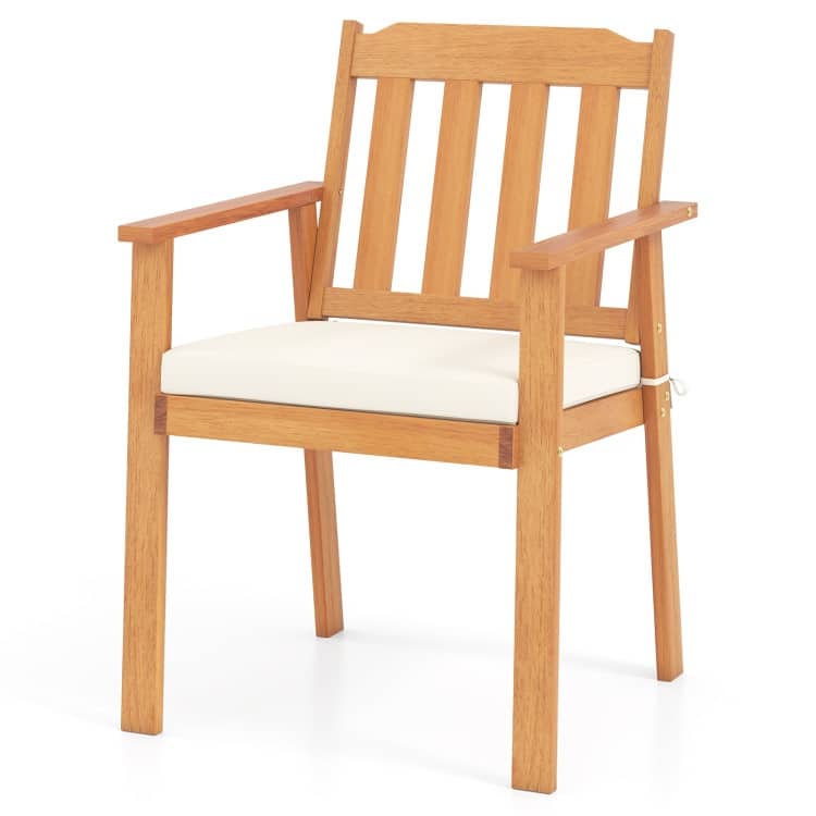 Natural-White Acacia Wood Patio Dining Chairs Set of 2 with Padded Cushions - 22.5" x 23" x 34"(L x W x H)