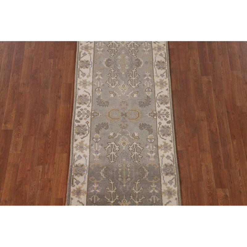 Earth Tone Grey Oushak Oriental Runner Rug Handmade Wool Carpet - 2'7"x 7'10"