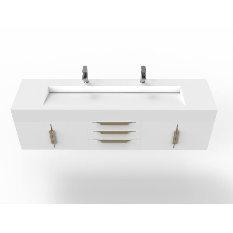 Nile 72" Wall Mounted Bathroom Vanity Set w/ White Top